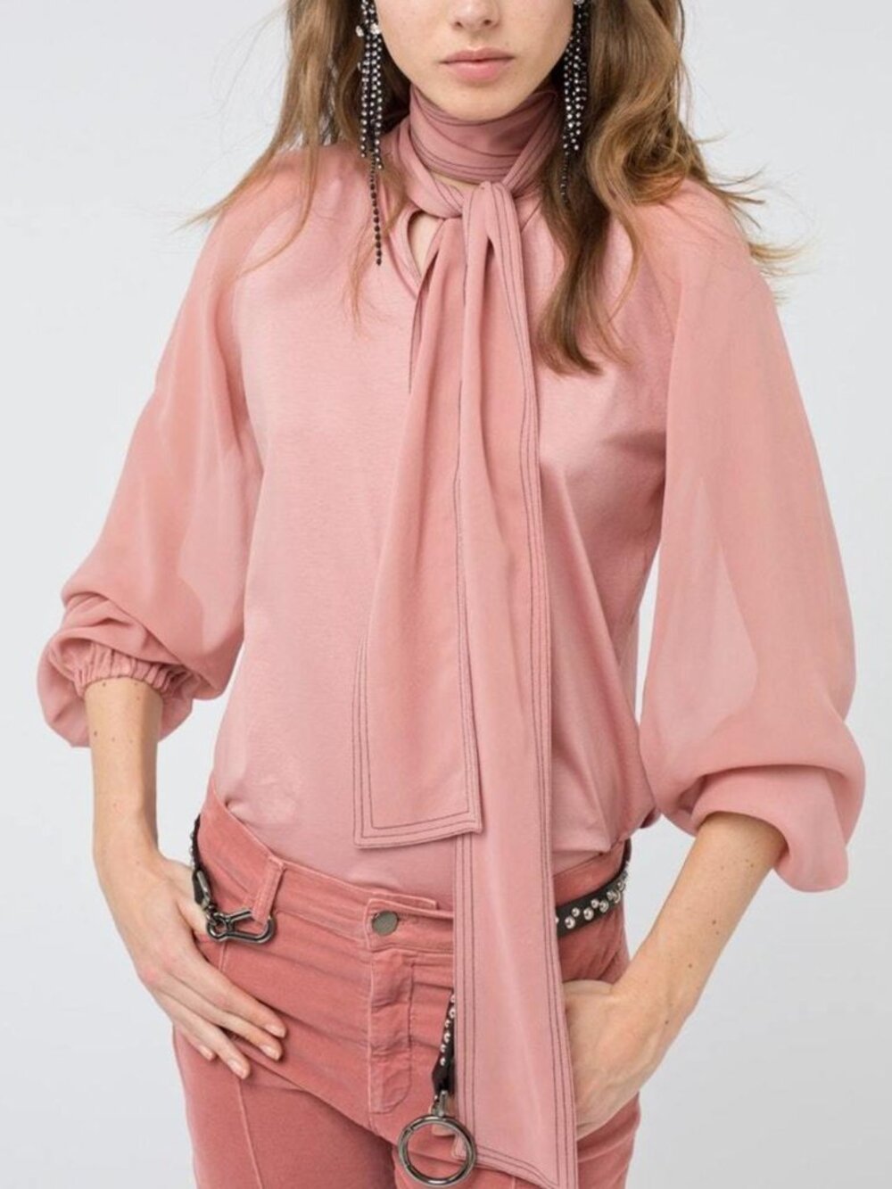 Dorothee Schumacher Tender Flow Pale Mulberry Cotton & Silk Scarf-Neck Blouse